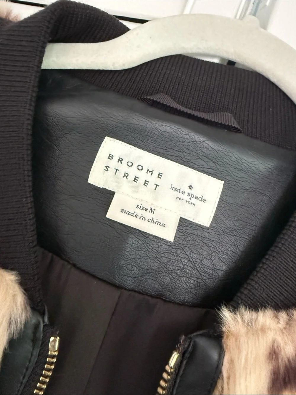 Kate Spade New York Leopard Faux Fur Bomber Jacket with Black Trim